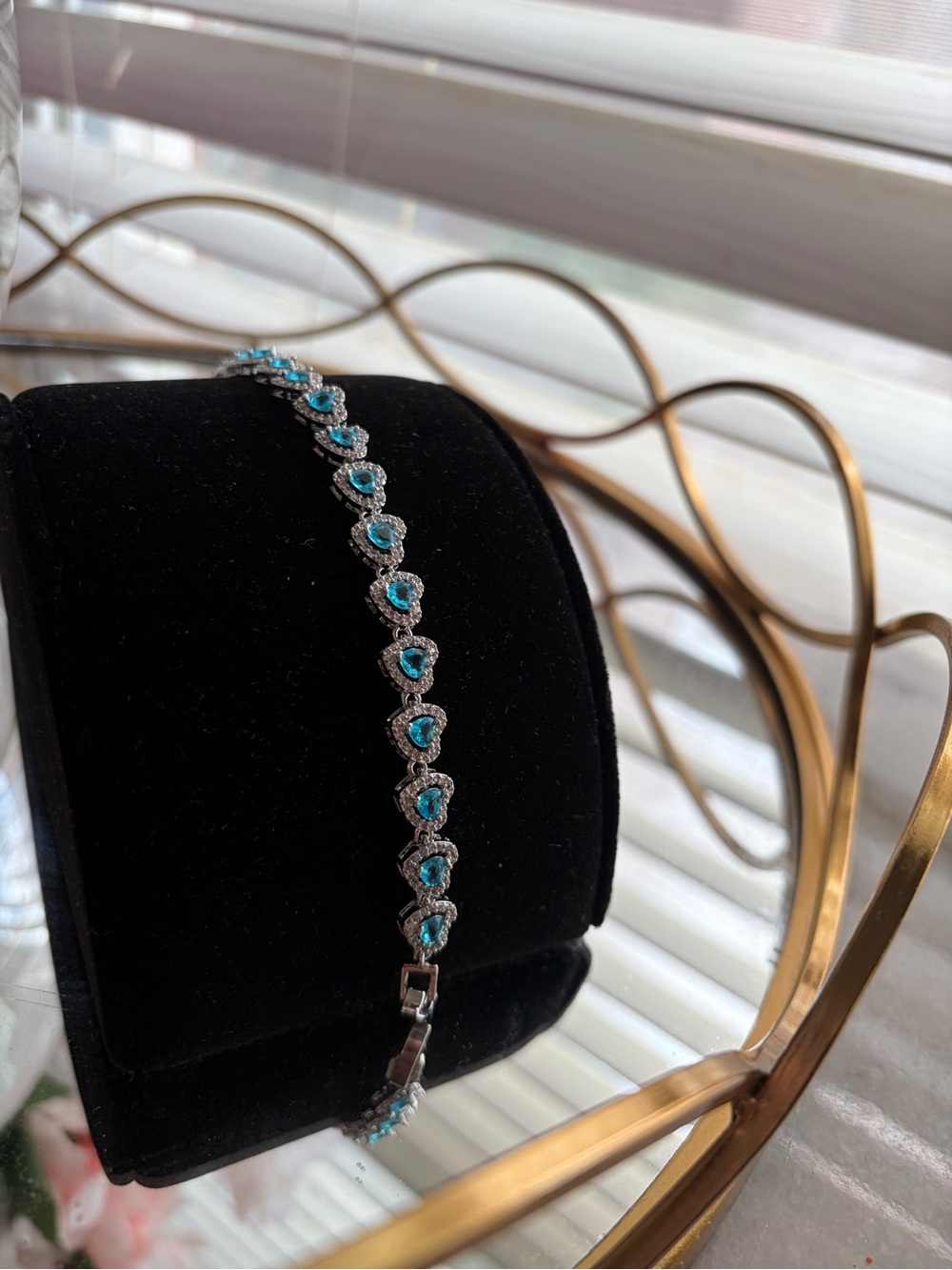 Sterling Silver plated Blue Heart Tennis Bracelet